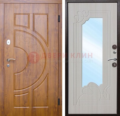Металлическая дверь Темный орех c МДФ с узором и зеркалом ДЗ-105