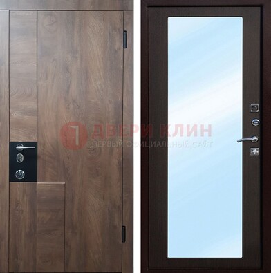 Металлическая дверь Темный орех c МДФ с зеркалом ДЗ-106