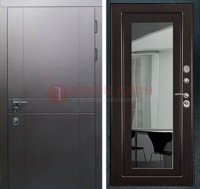 Входная дверь с порошковым напылением Темное серебро c МДФ Венге с зеркалом ДЗ-108 в Климовске