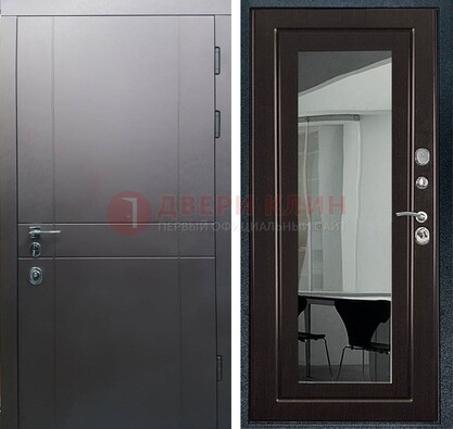 Входная дверь с порошковым напылением Темное серебро c МДФ Венге с зеркалом ДЗ-108