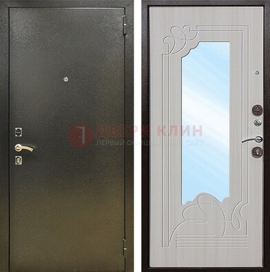 Входная темно-серая дверь c порошковым покрытием и МДФ с резьбой и зеркалом ДЗ-113 в Краснознаменске