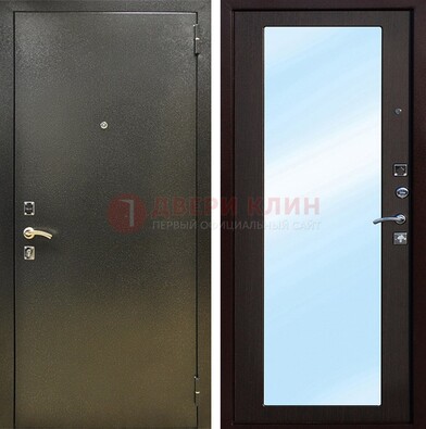 Входная темно-серая дверь c порошковым покрытием и МДФ с зеркалом ДЗ-114