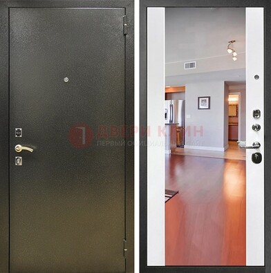 Входная темно-серая дверь c порошковым покрытием и Белой МДФ с зеркалом ДЗ-115