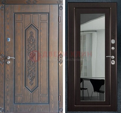 Уличная коричневая дверь c виноритом и МДФ Венге с зеркалом ДЗ-116 в Чебоксарах