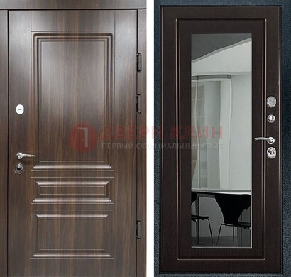 Железная коричневая дверь с МДФ Венге c зеркалом ДЗ-124 в Кирове