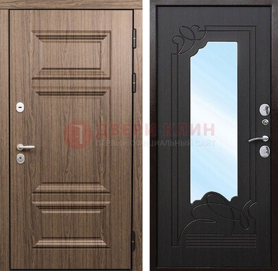 Входная коричневая дверь с зеркалом МДФ Венге ДЗ-127 в Кирове