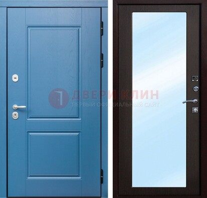 Темная коричневая входная дверь с зеркалом МДФ ДЗ-130