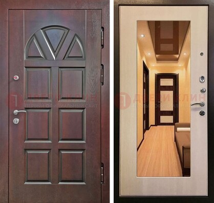 Темная железная дверь с МДФ и зеркалом в квартиру ДЗ-135