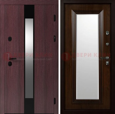 Темная стальная дверь МДФ с обеих сторон с зеркалом ДЗ-143