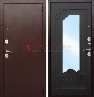 Коричневая стальная дверь с зеркалом ДЗ-18