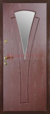 Бордовая металлическая дверь с зеркалом МДФ внутри ДЗ-1