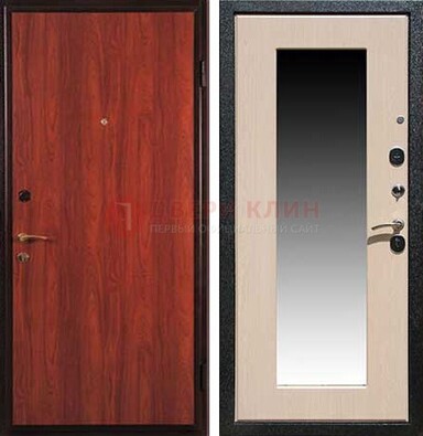 Красная стальная дверь с зеркалом МДФ внутри ДЗ-23