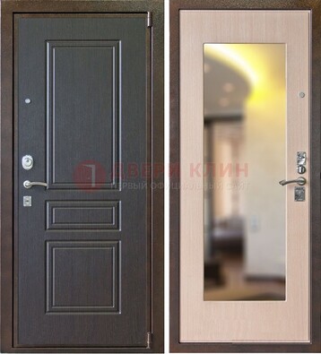 Коричневая стальная дверь с зеркалом МДФ внутри ДЗ-27 в Мурманске
