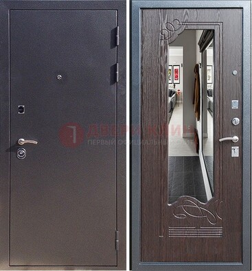 Черная входная дверь с зеркалом МДФ внутри ДЗ-29 в Котельниках