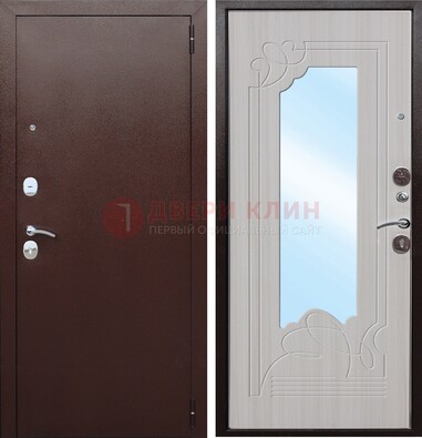 Коричневая металлическая дверь с зеркалом МДФ внутри ДЗ-33