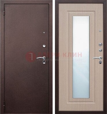 Коричневая стальная дверь с зеркалом МДФ внутри ДЗ-38 в Сергиевом Посаде
