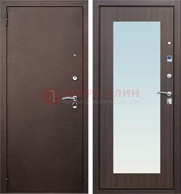 Коричневая входная дверь с зеркалом МДФ внутри ДЗ-40 в Котельниках