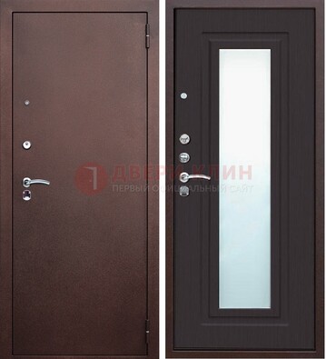 Коричневая металлическая дверь с зеркалом ДЗ-43 в Сергиевом Посаде