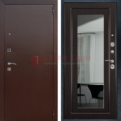 Металлическая дверь с порошковым напылением с МДФ и зеркалом ДЗ-61 в Мурманске