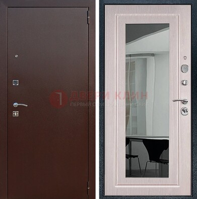 Входная дверь с порошковым напылением Медный антик/Белый дуб с зеркалом ДЗ-63 в Химках