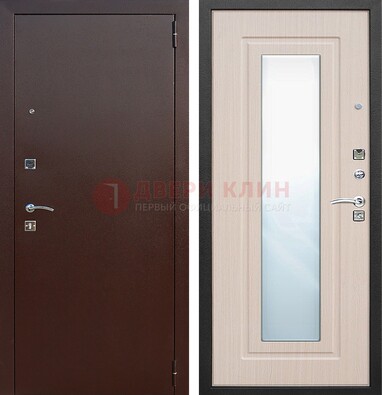 Входная дверь с порошковым покрытием филенчатой МДФ и зеркалом ДЗ-65 в Мурманске