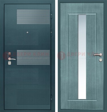 Входная дверь с зеркальной вставкой внутри с голубым МДФ с зеркалом ДЗ-71