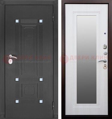 Стальная белая уличная дверь с МДФ Венге и зеркалом ДЗ-76