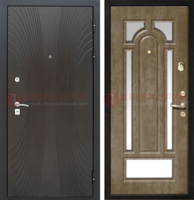 Темная металлическая дверь МДФ с различными зеркальными вставками внутри ДЗ-82