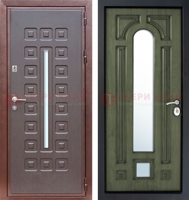 Металлическая серая дверь с порошковым покрытием и МДФ Венге с зеркалом ДЗ-84
