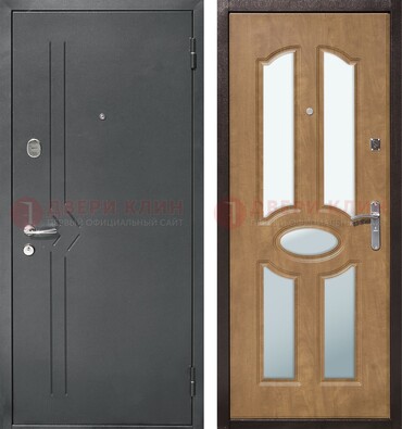 Железная серая дверь с порошковым напылением и МДФ с зеркалом ДЗ-90