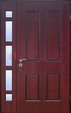 Красная входная полуторная дверь со стеклом ПЛ-10