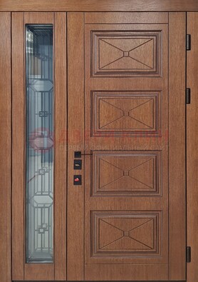 Современная полуторная стальная дверь Винорит со стеклом и ковкой ПЛ-27 в Ступино